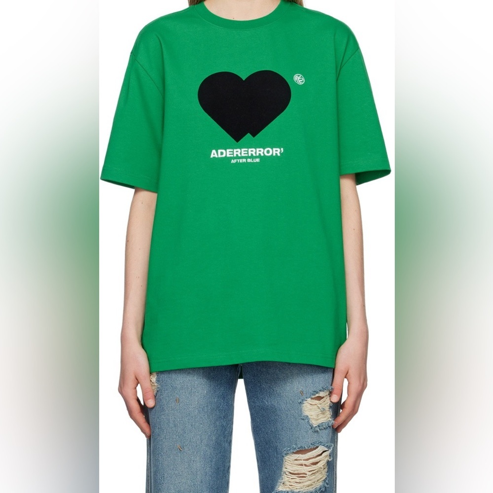 NWT Ader Error Twin Heart Logo T-shirt in green Size A2/ Size M-L